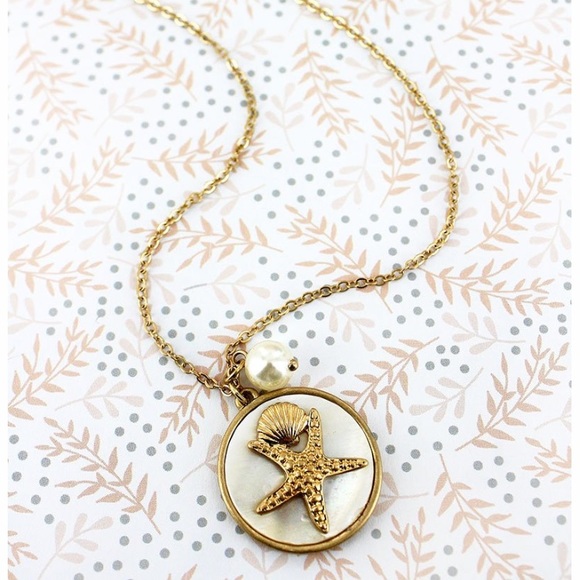 Crave Jewelry - Goldtone & Faux Mother of Pearl Starfish Necklace